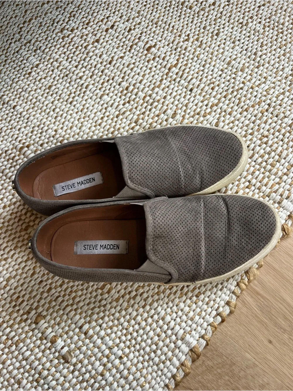 Steve Madden Taupe Perforated Suede Slip-On Loafers